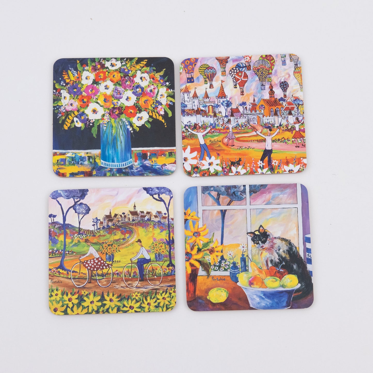 Flowers in Blue Vase Cork Coasters Set