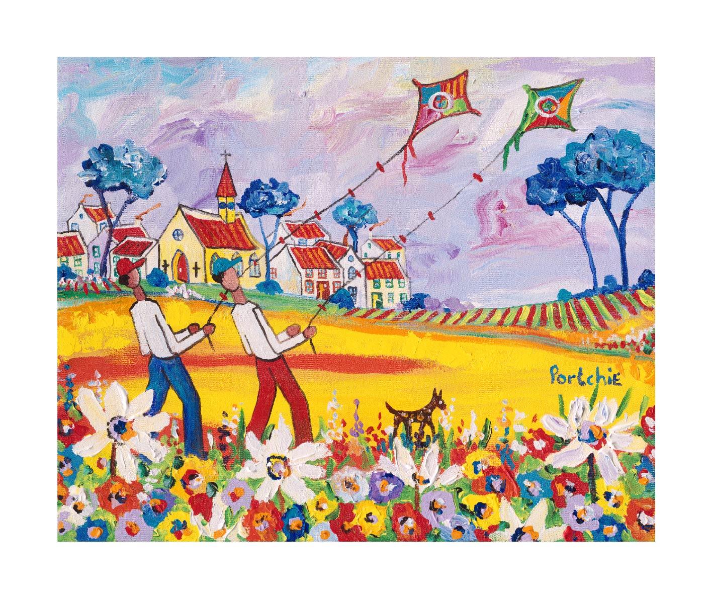 Medium rectangular  'Boys flying Kites' print