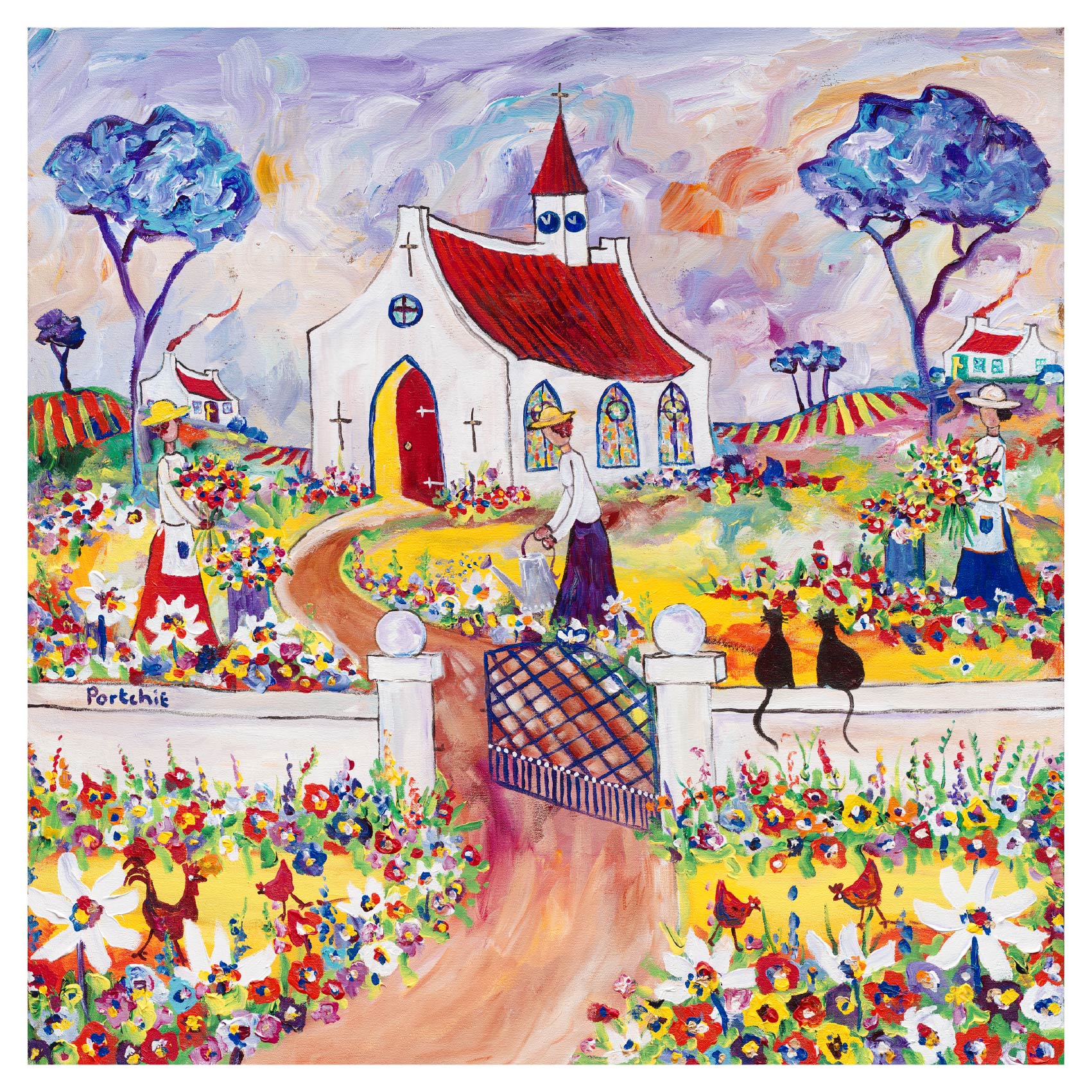 Large 'Mending the Church Garden' print