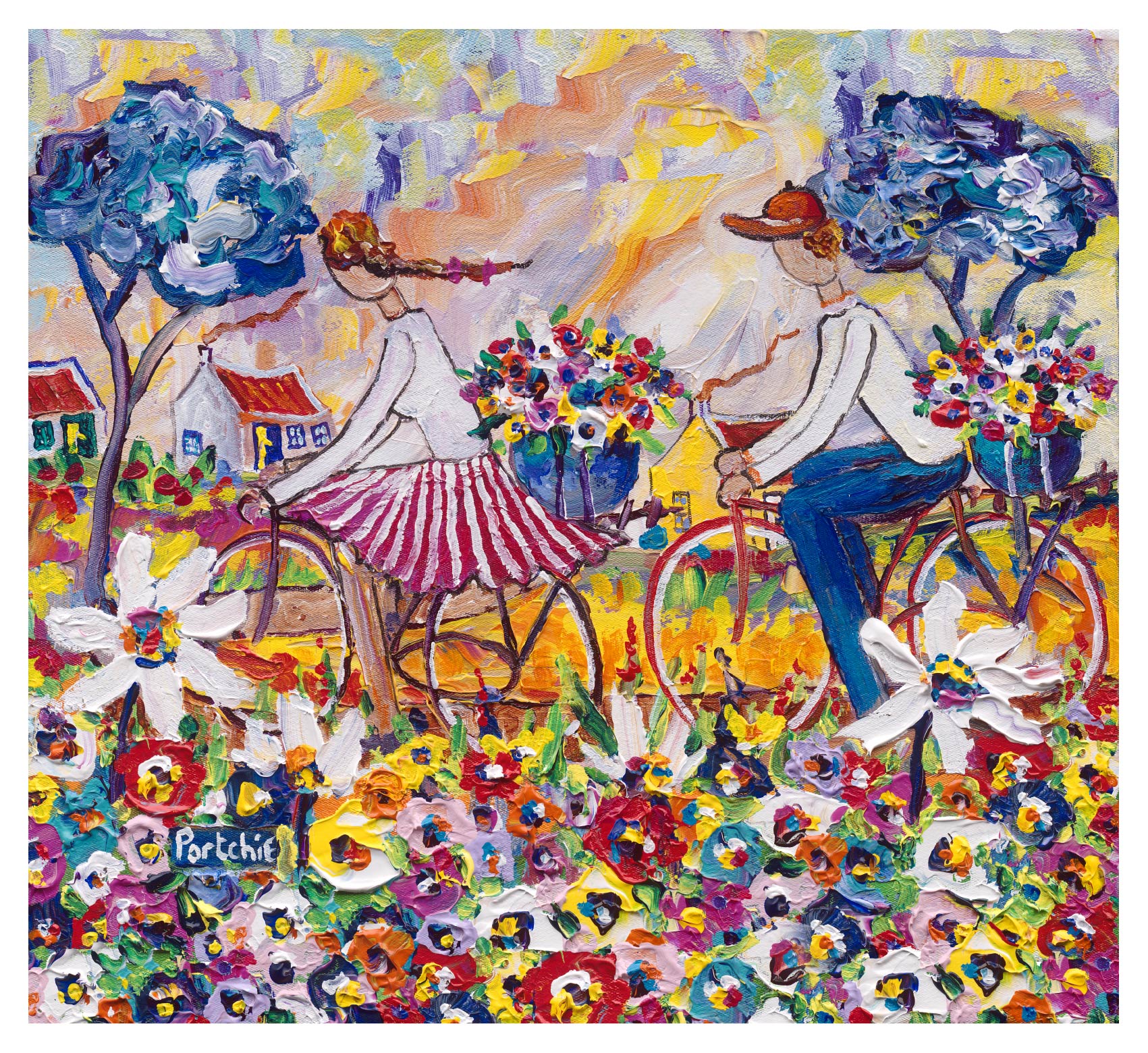 Large rectangular 'Cycling in the Country Side' print