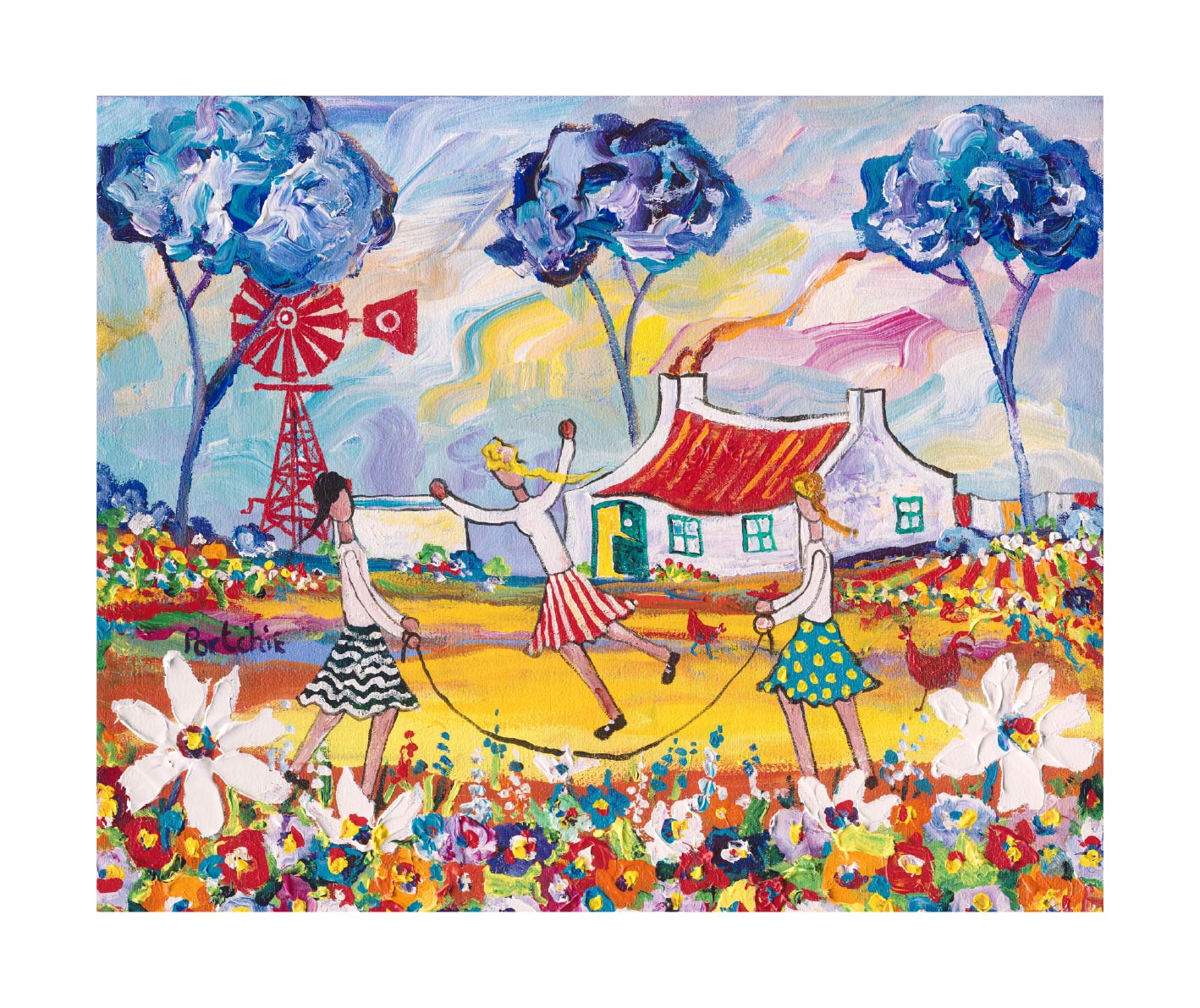 Medium rectangular 'Girls Skipping' print