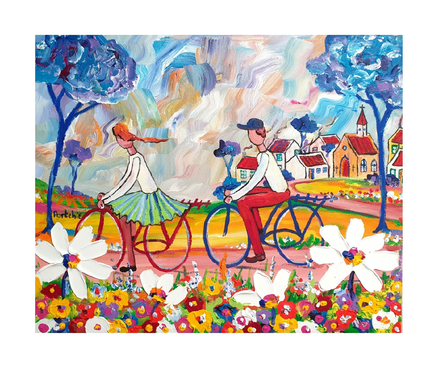 Medium rectangular 'Cycling in the Country Side' print