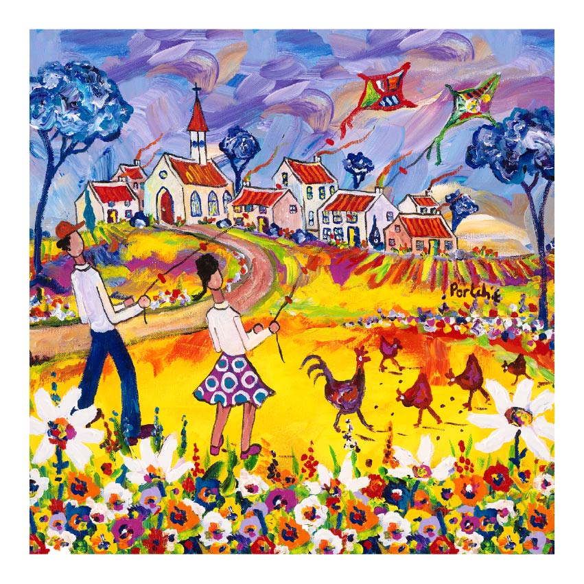 Small 'Boy and Girl flying Kites' print