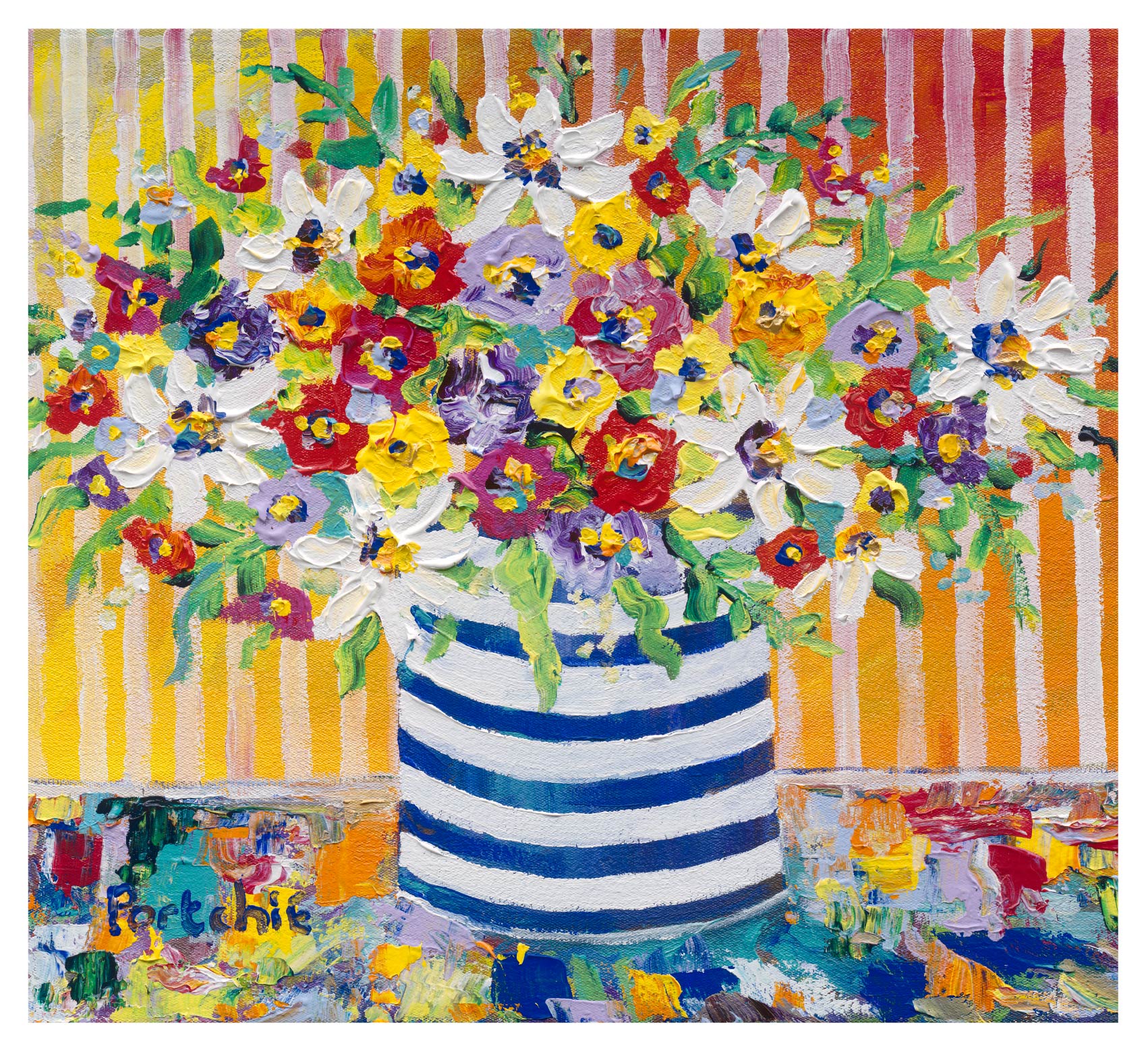 Large rectangular 'Flowers in Striped Vase' print
