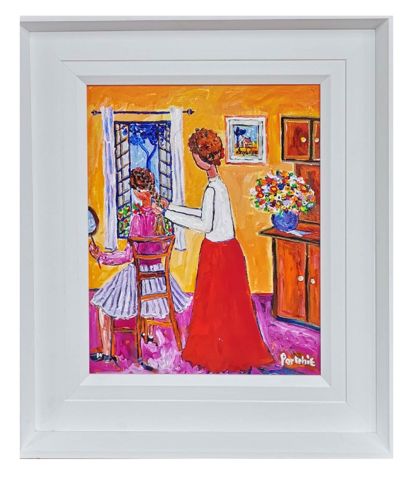 Mother weaving Daughter's Hair