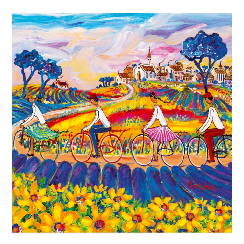 Small 'Cycling through the Lavender Fields' print