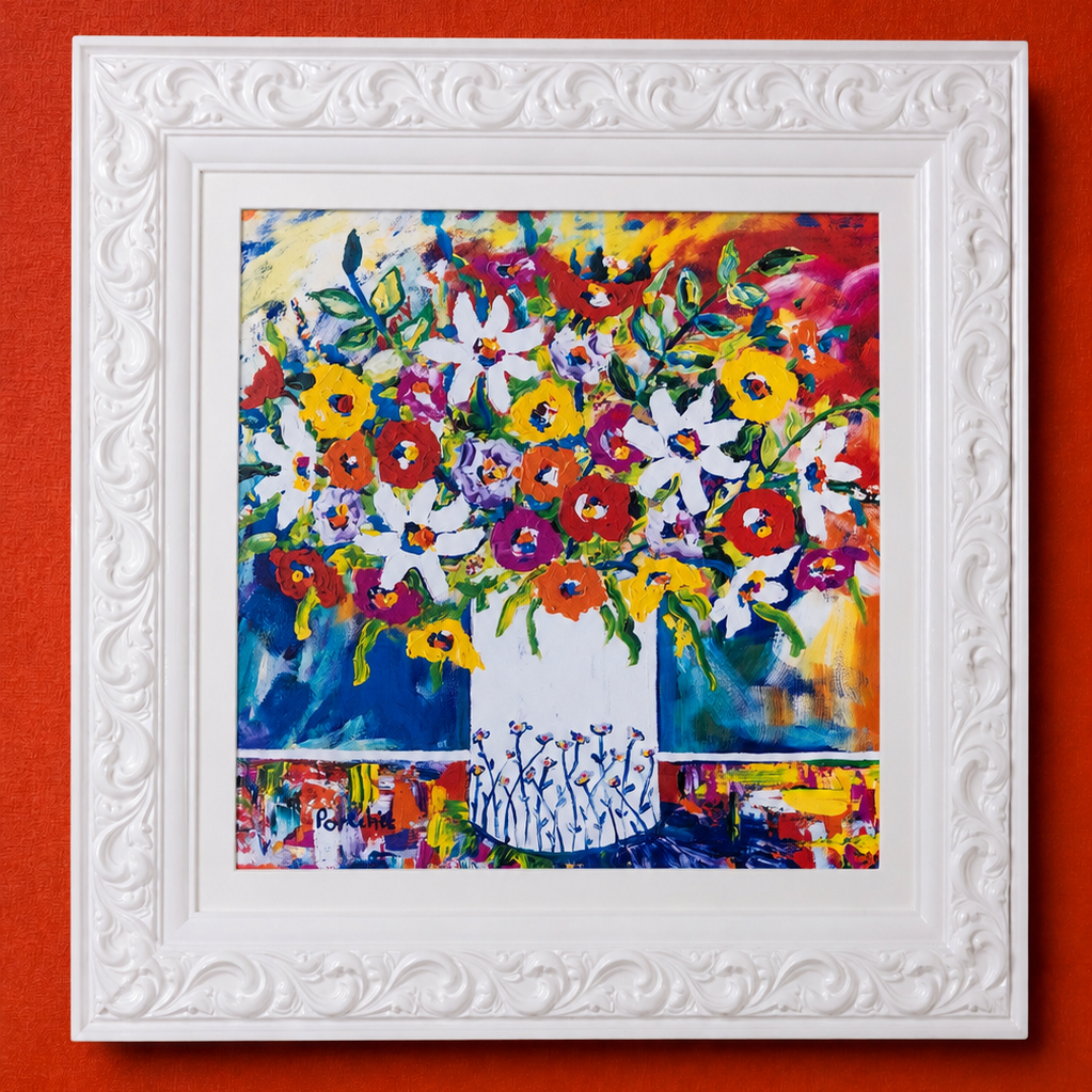 Textured Canvas "Flowers In White Vase"