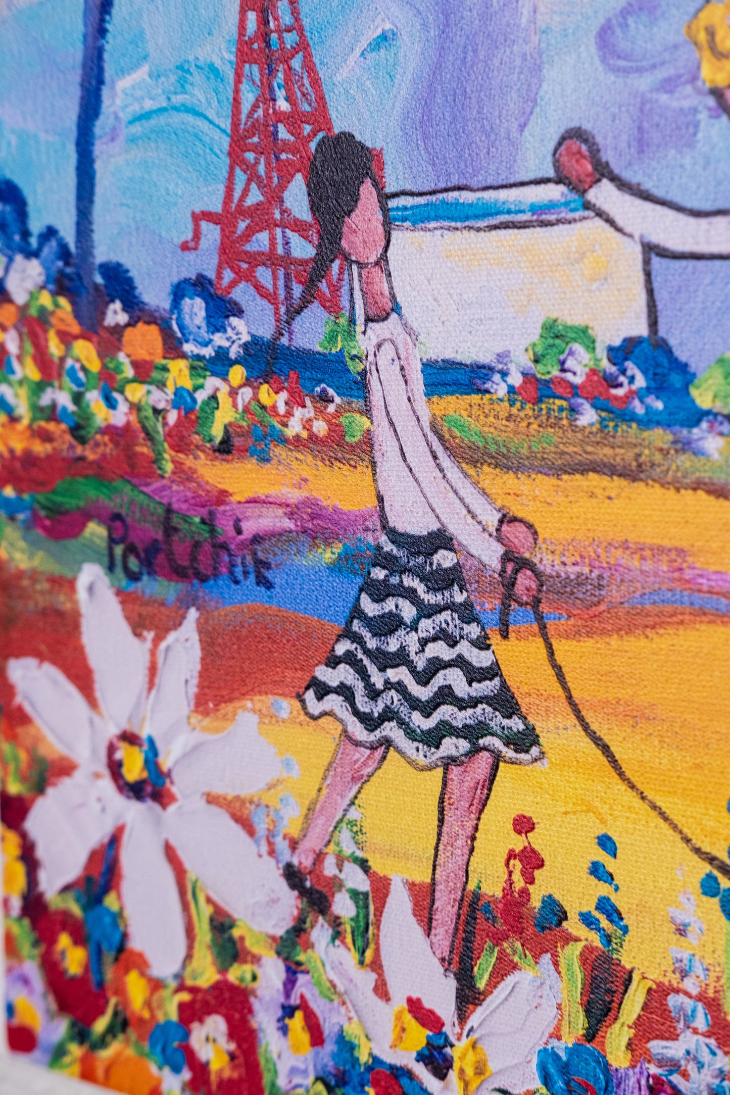 Textured Canvas "Girls Skipping"
