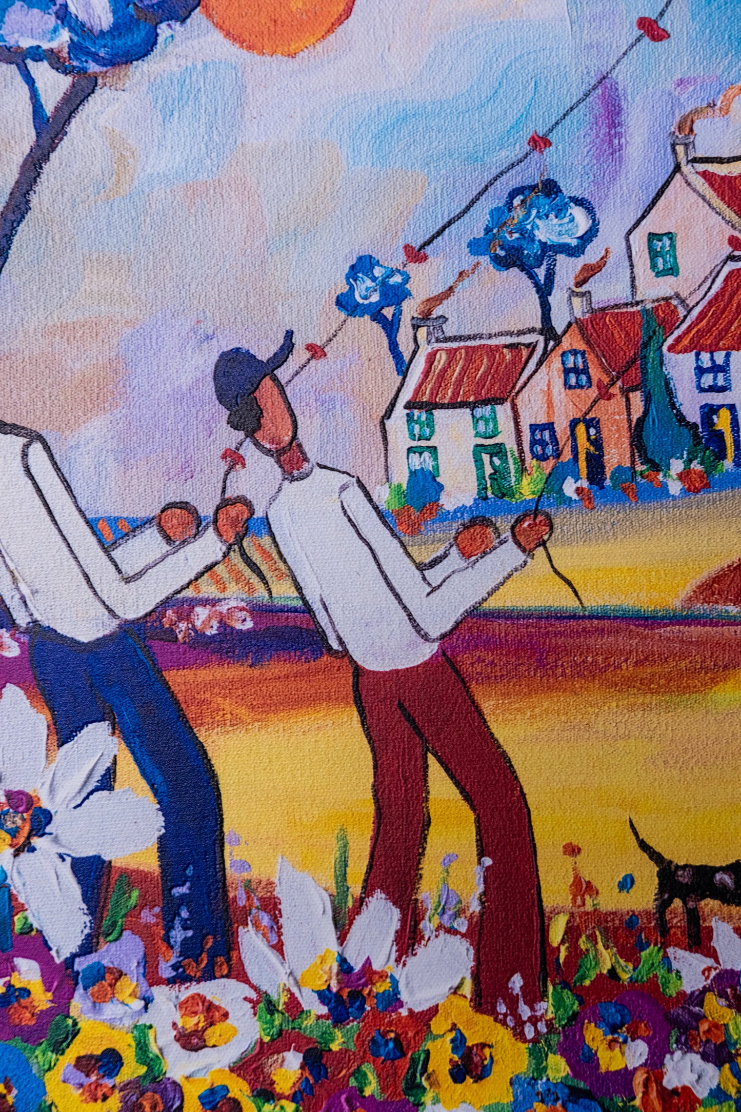Textured Canvas "Boys Flying Kites"