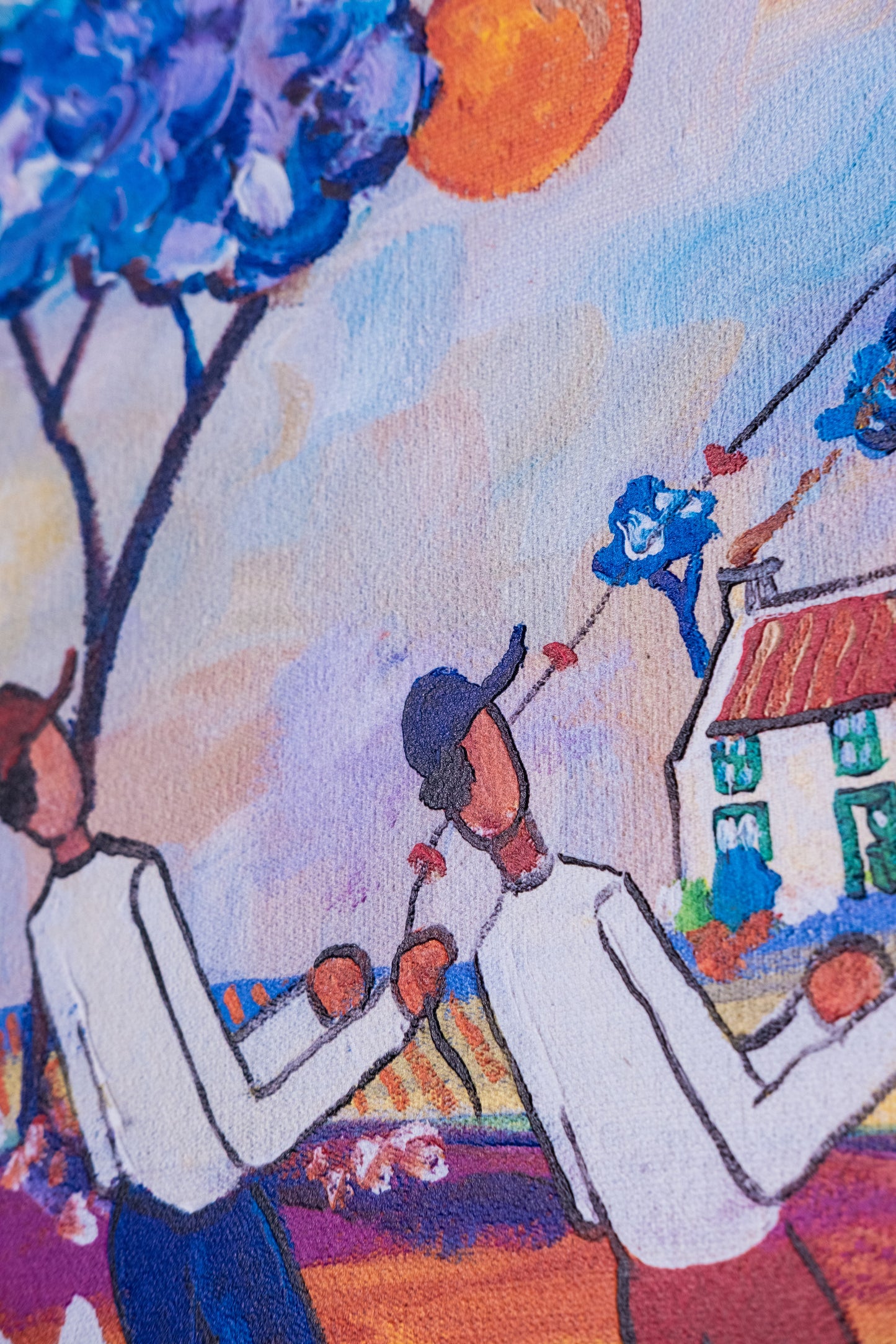 Textured Canvas "Boys Flying Kites"