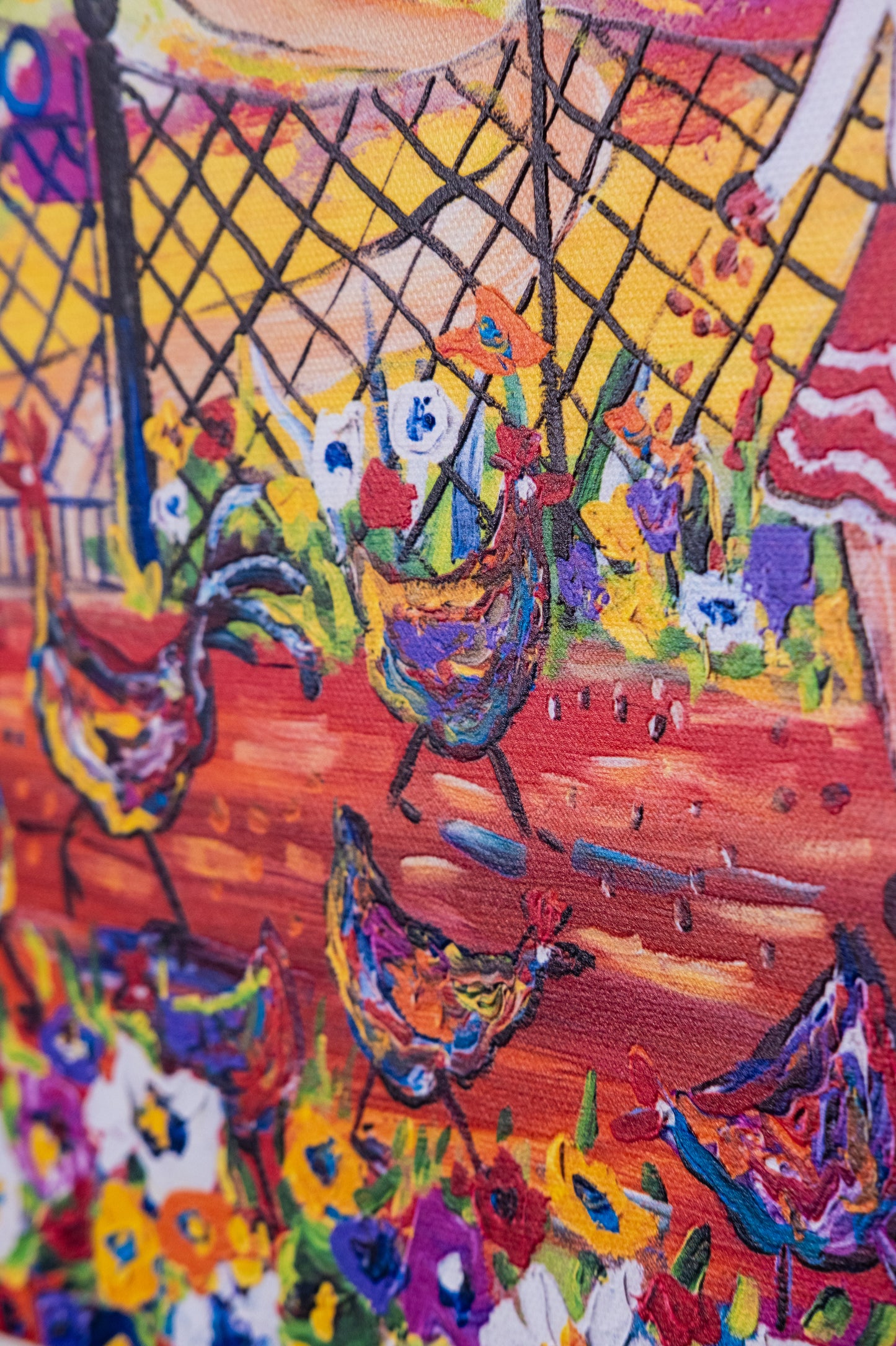 Textured Canvas "Feeding The Chickens"