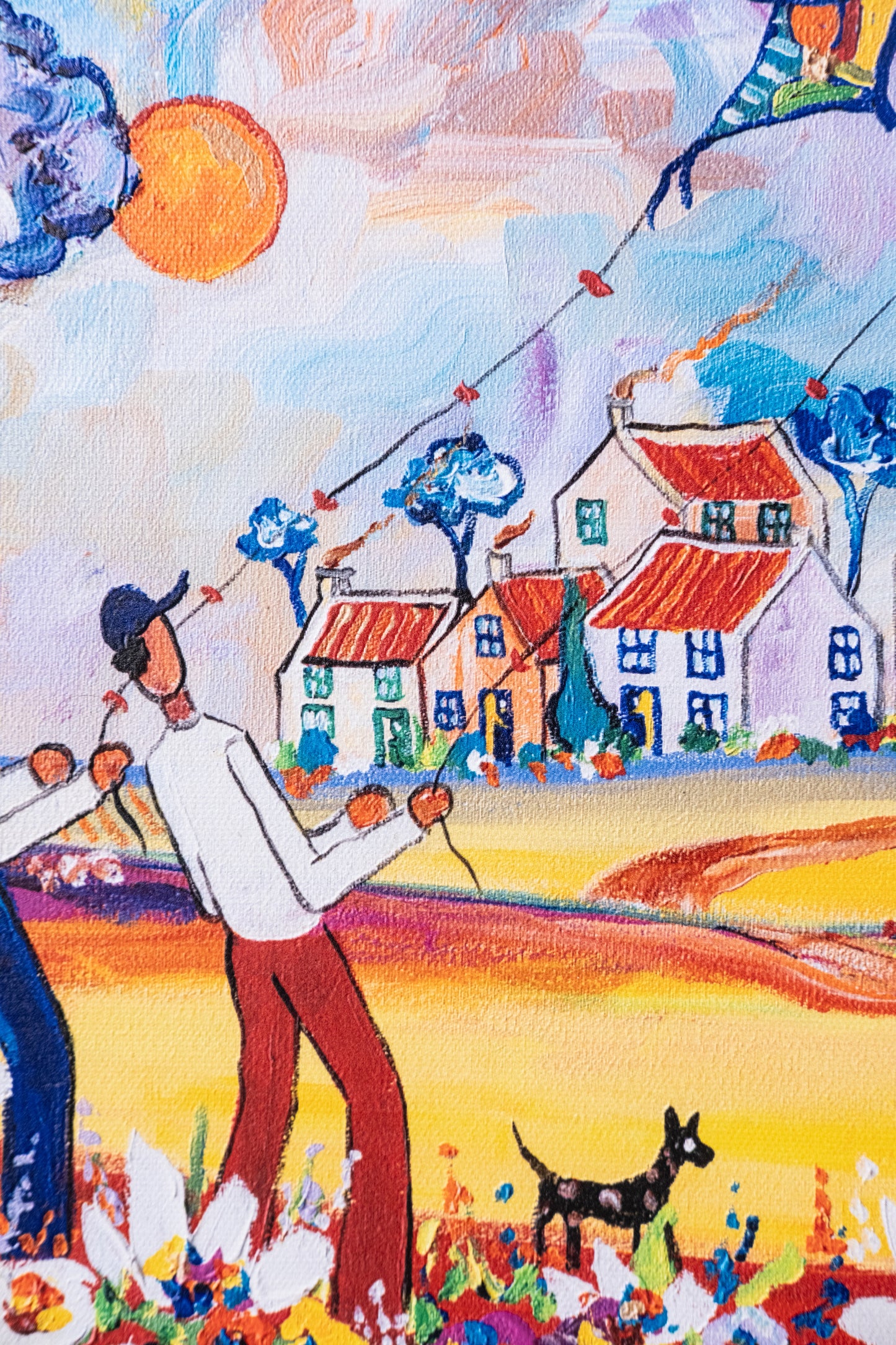 Textured Canvas "Boys Flying Kites"