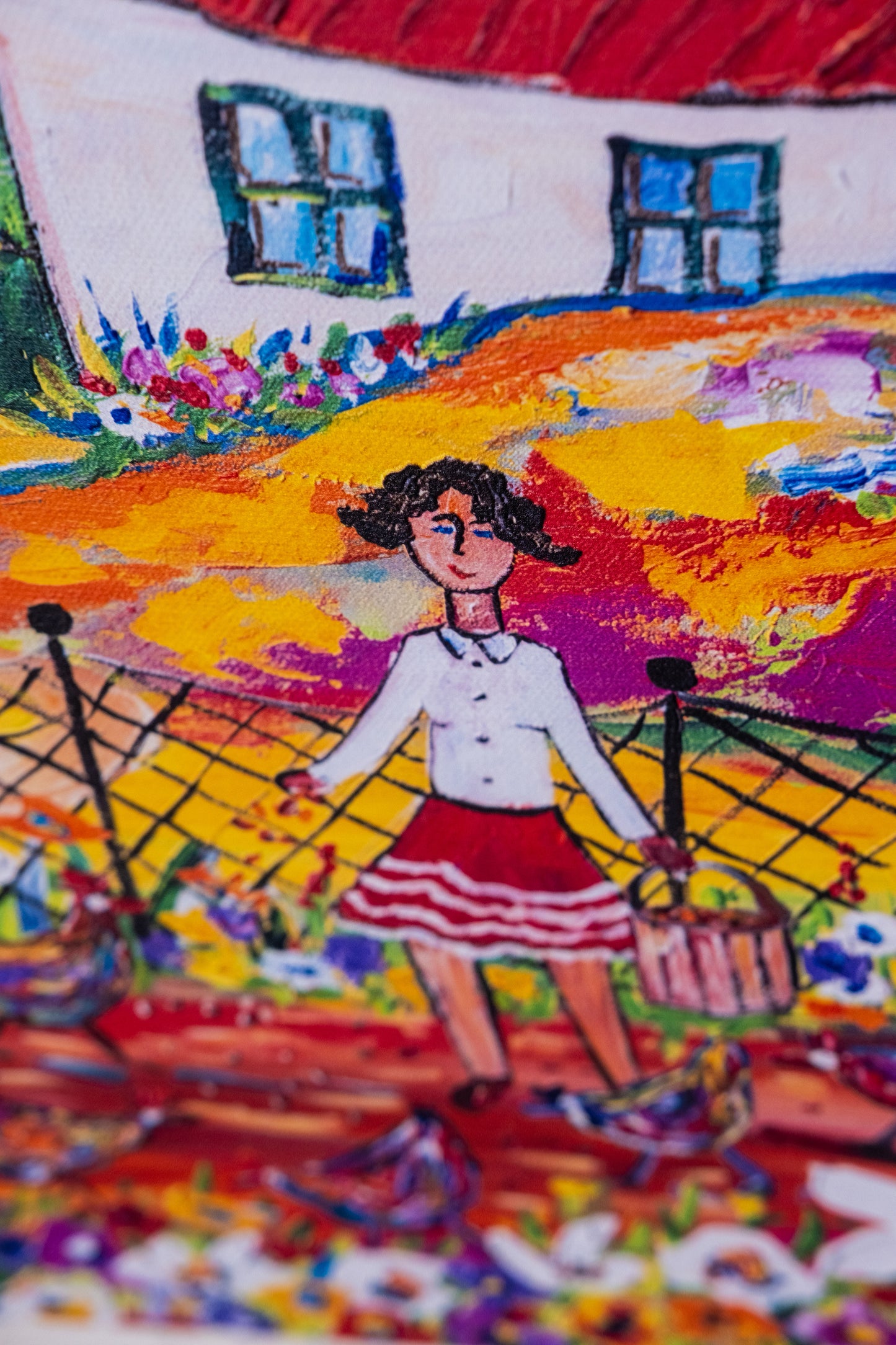 Textured Canvas "Feeding The Chickens"