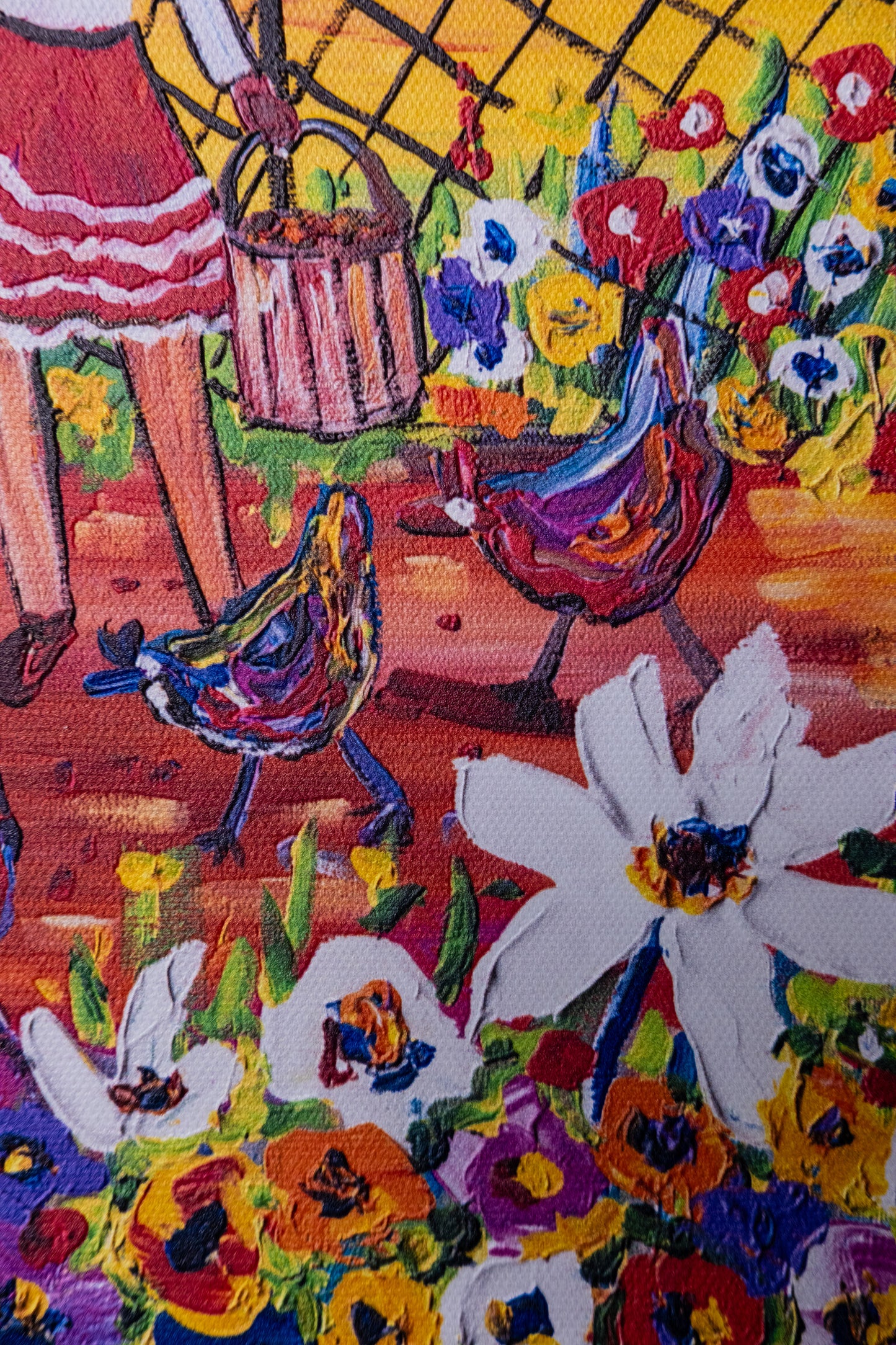 Textured Canvas "Feeding The Chickens"