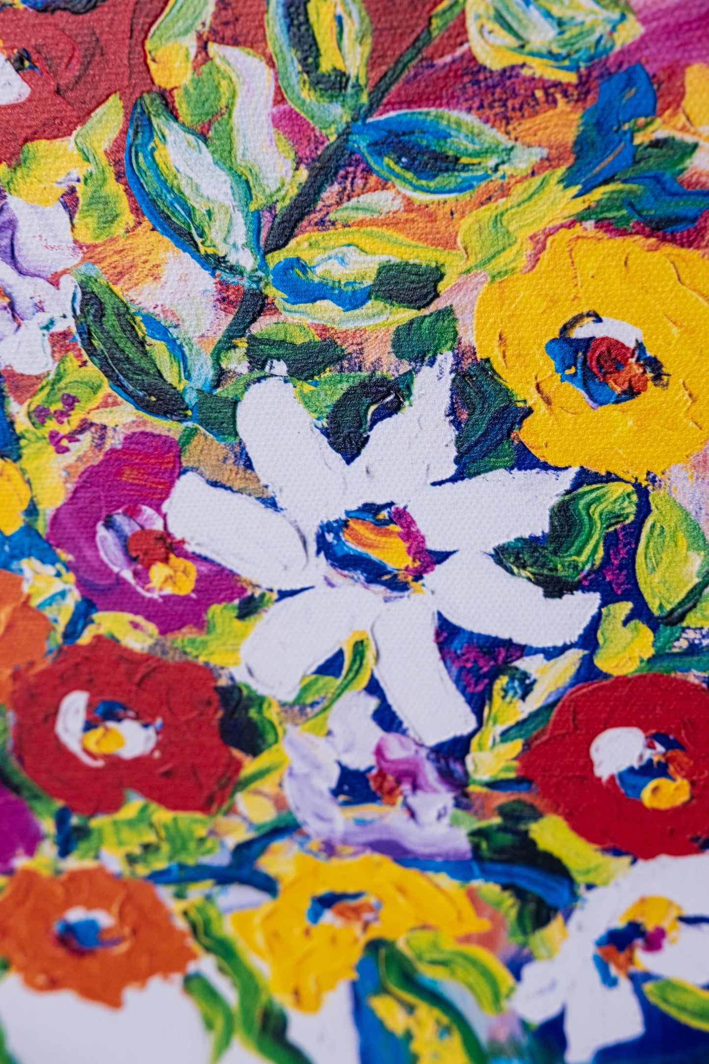 Textured Canvas "Flowers In White Vase"