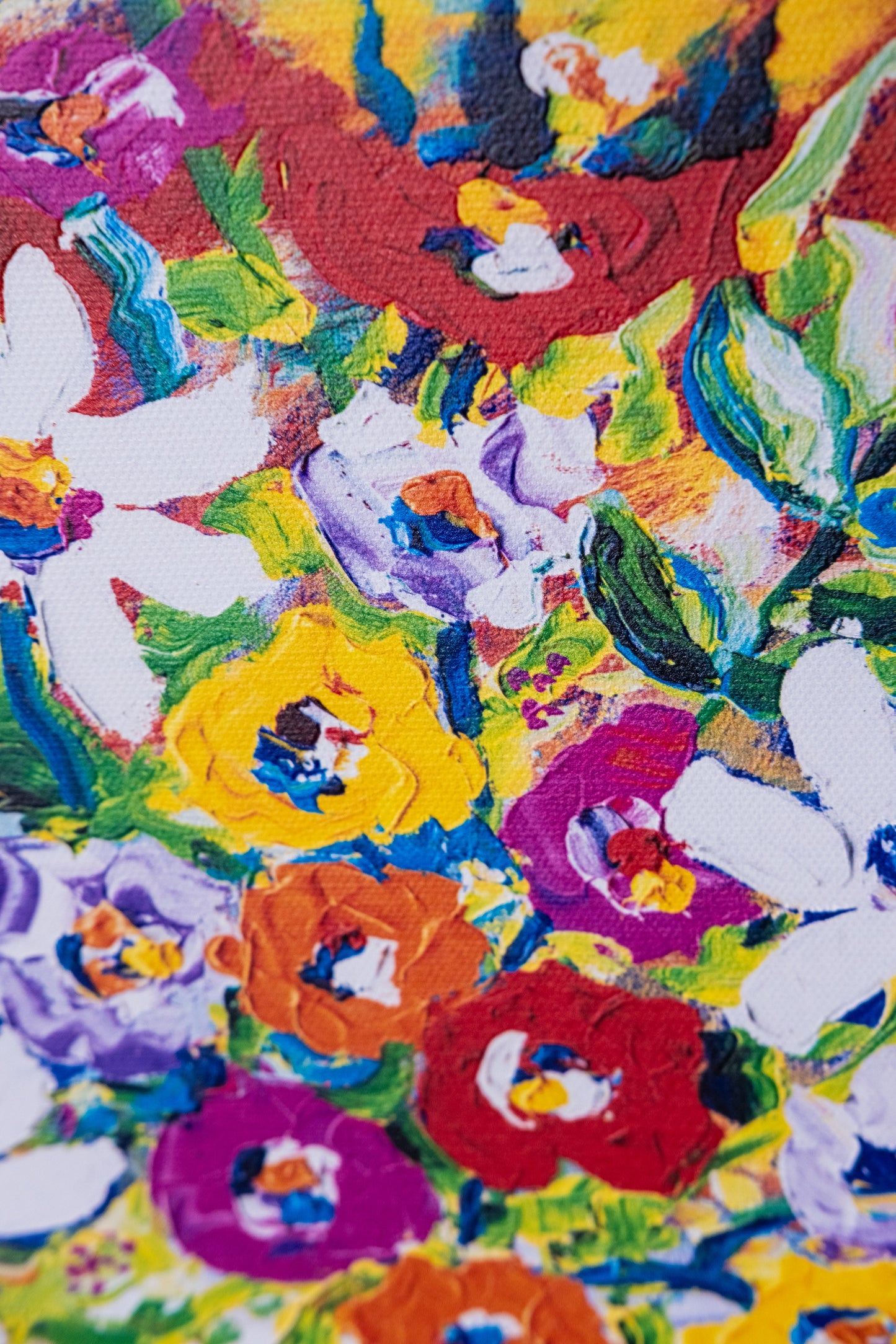 Textured Canvas "Flowers In White Vase"