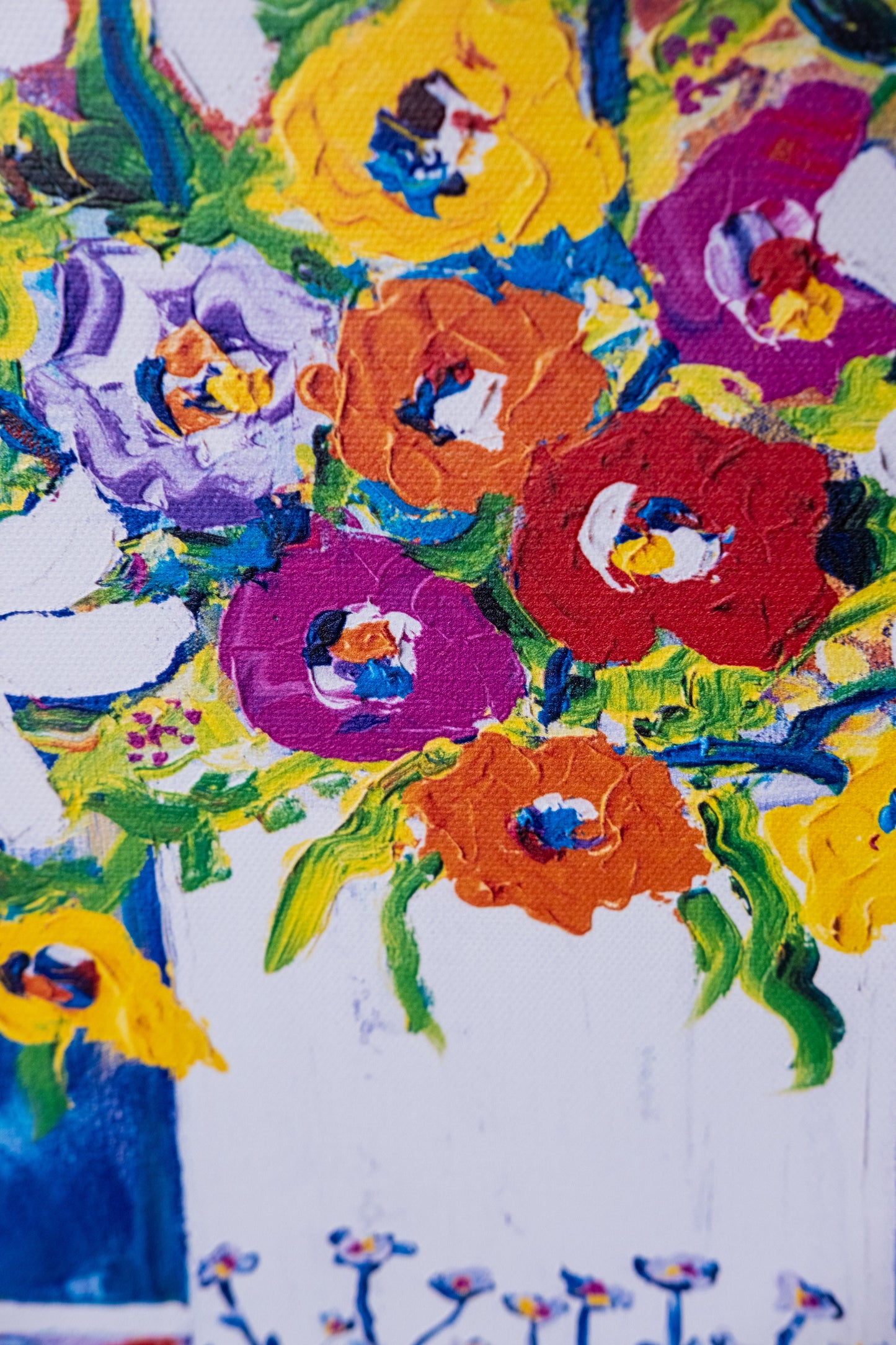 Textured Canvas "Flowers In White Vase"