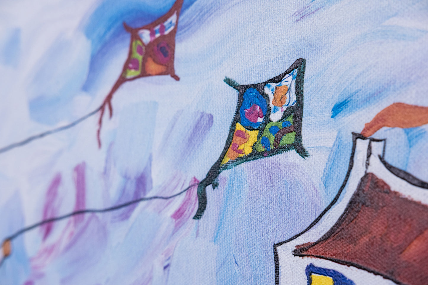 Textured Canvas "Children Flying Kites"