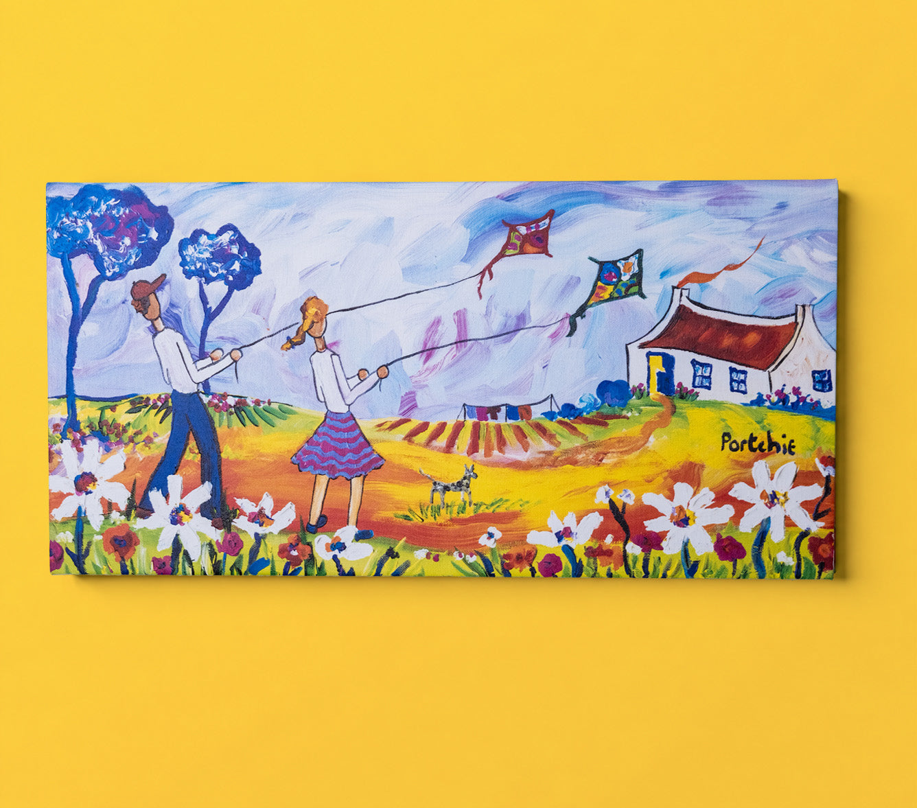 Textured Canvas "Children Flying Kites"