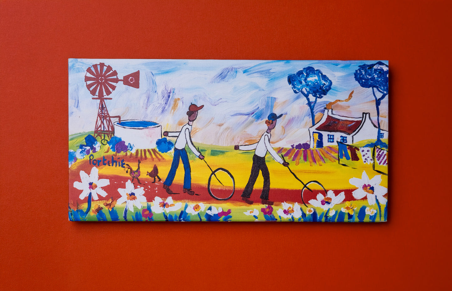 Textured Canvas "Boys With Wheels"