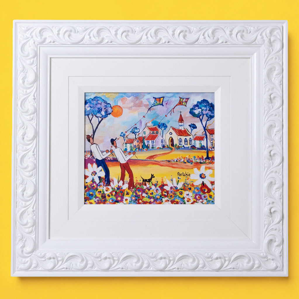 Textured Canvas "Boys Flying Kites"