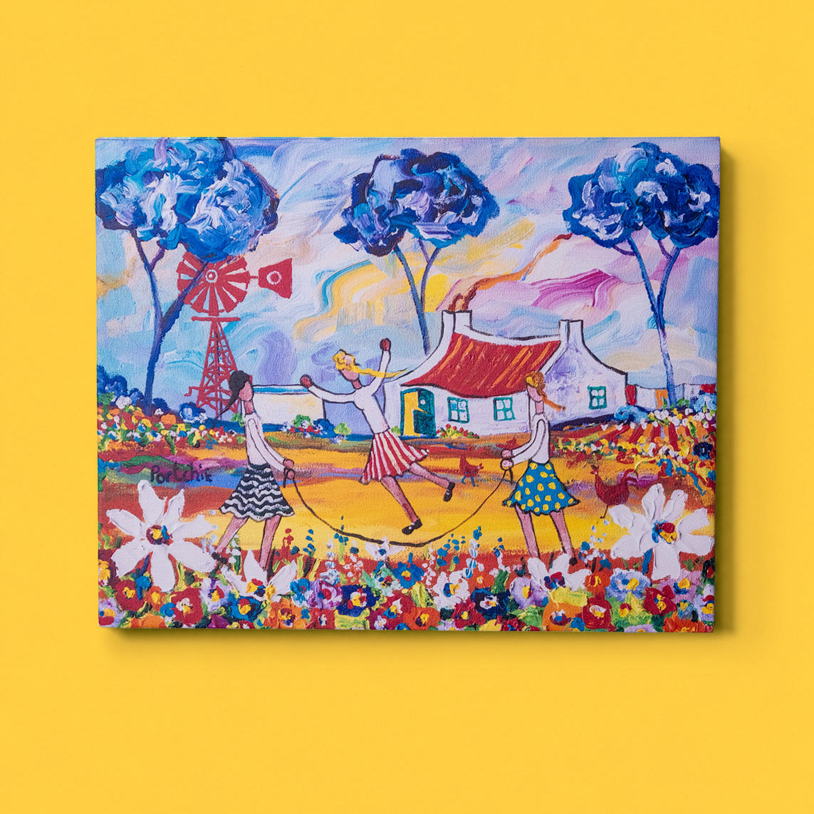 Textured Canvas "Girls Skipping"