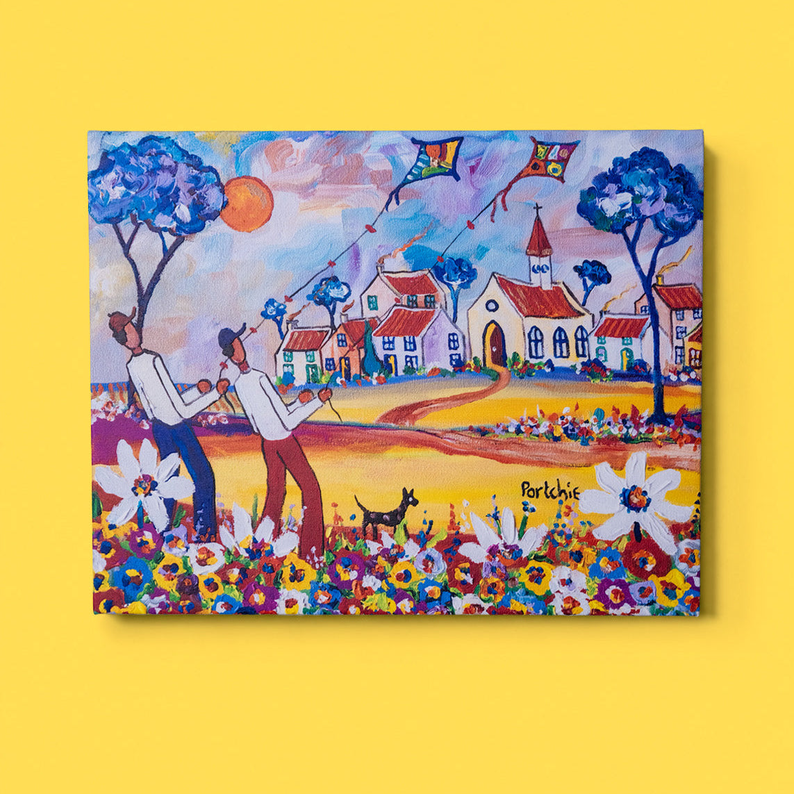 Textured Canvas "Boys Flying Kites"