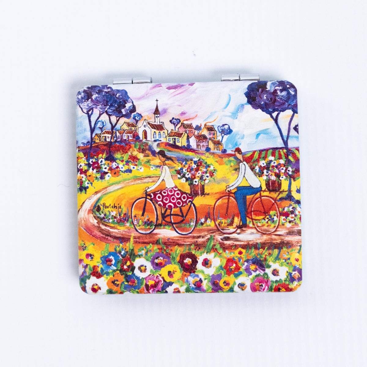 Portchie pocket mirror featuring the Flowers For Aunt Julieta artwork
