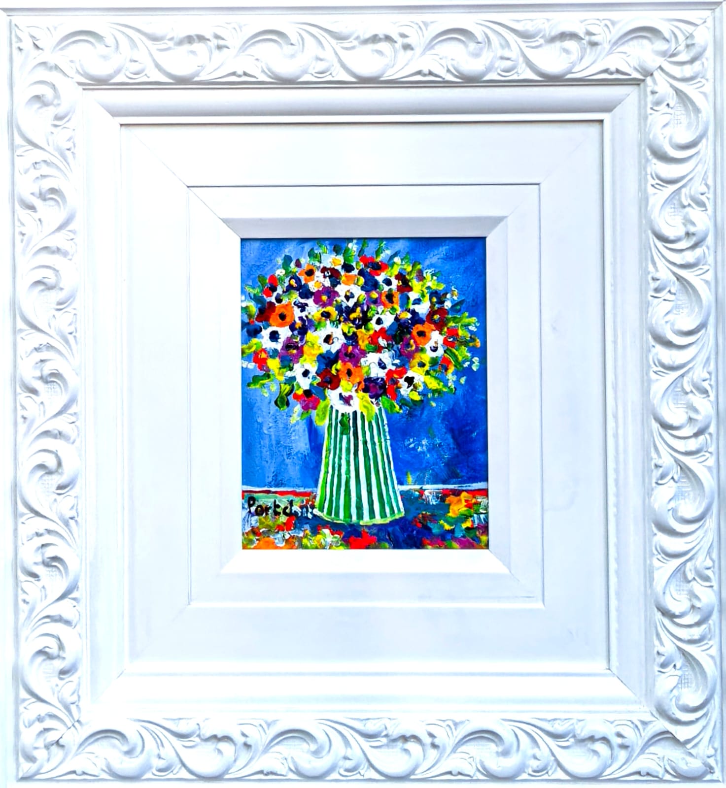 Flowers in blue / white vase