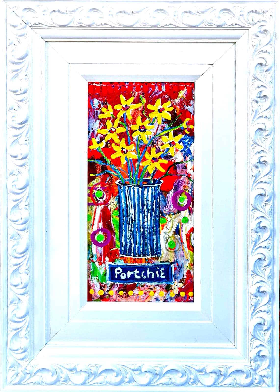 Yellow Daisies in striped Vase