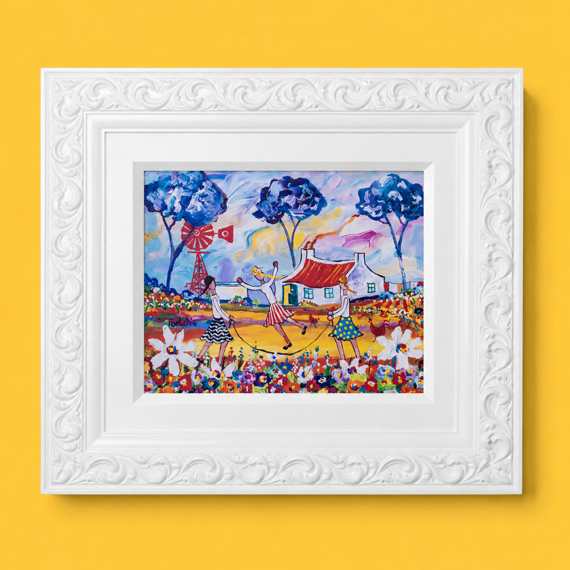 Textured Canvas "Girls Skipping"