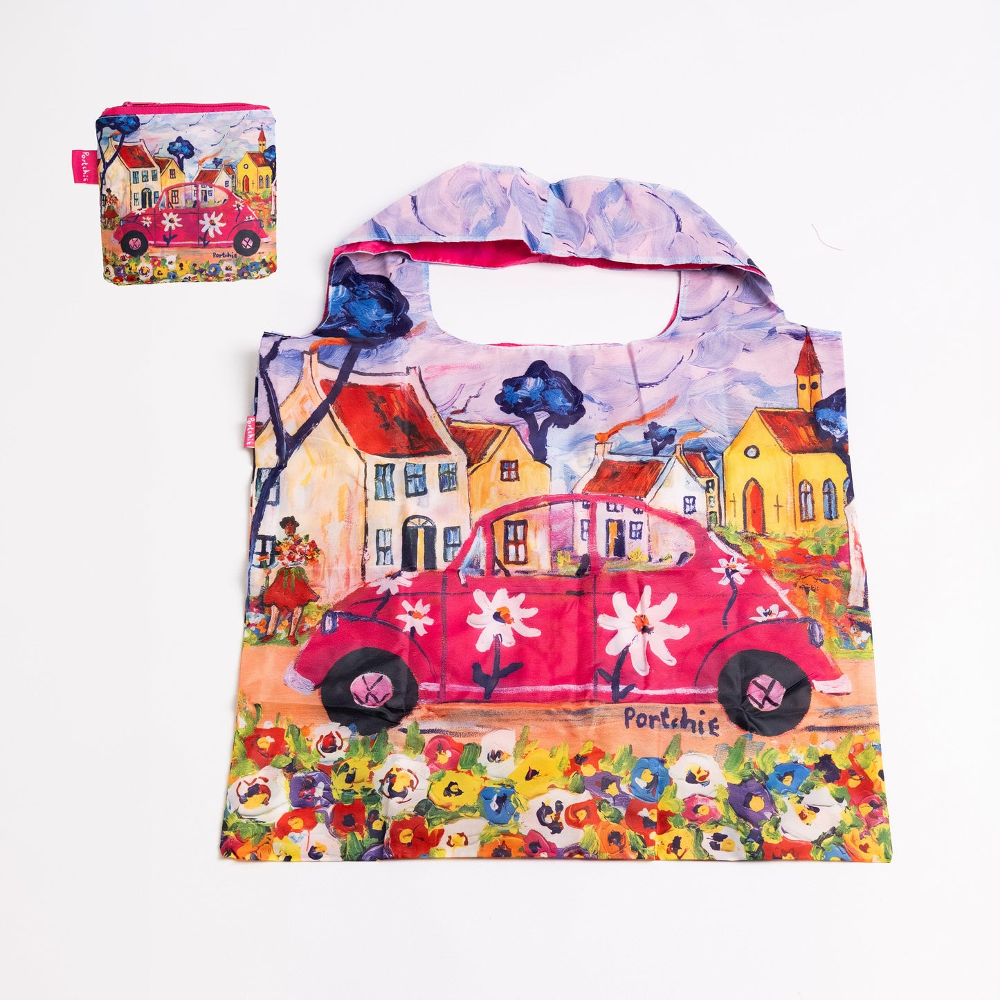 Foldable Shopper Bag -  Pink Beetle