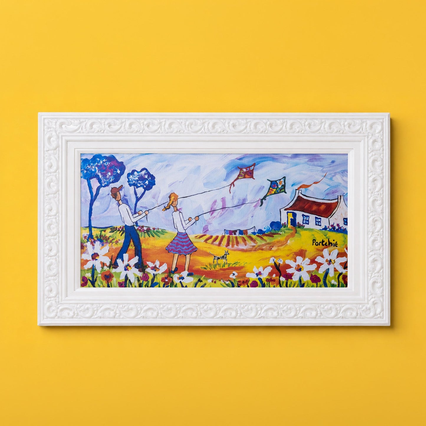 Textured Canvas "Children Flying Kites"